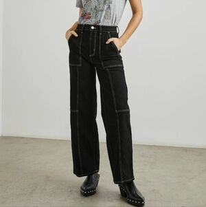 Rails The Getty Crop High Rise Wide Leg Jeans Orca Black Size 25 Emo Punk Goth